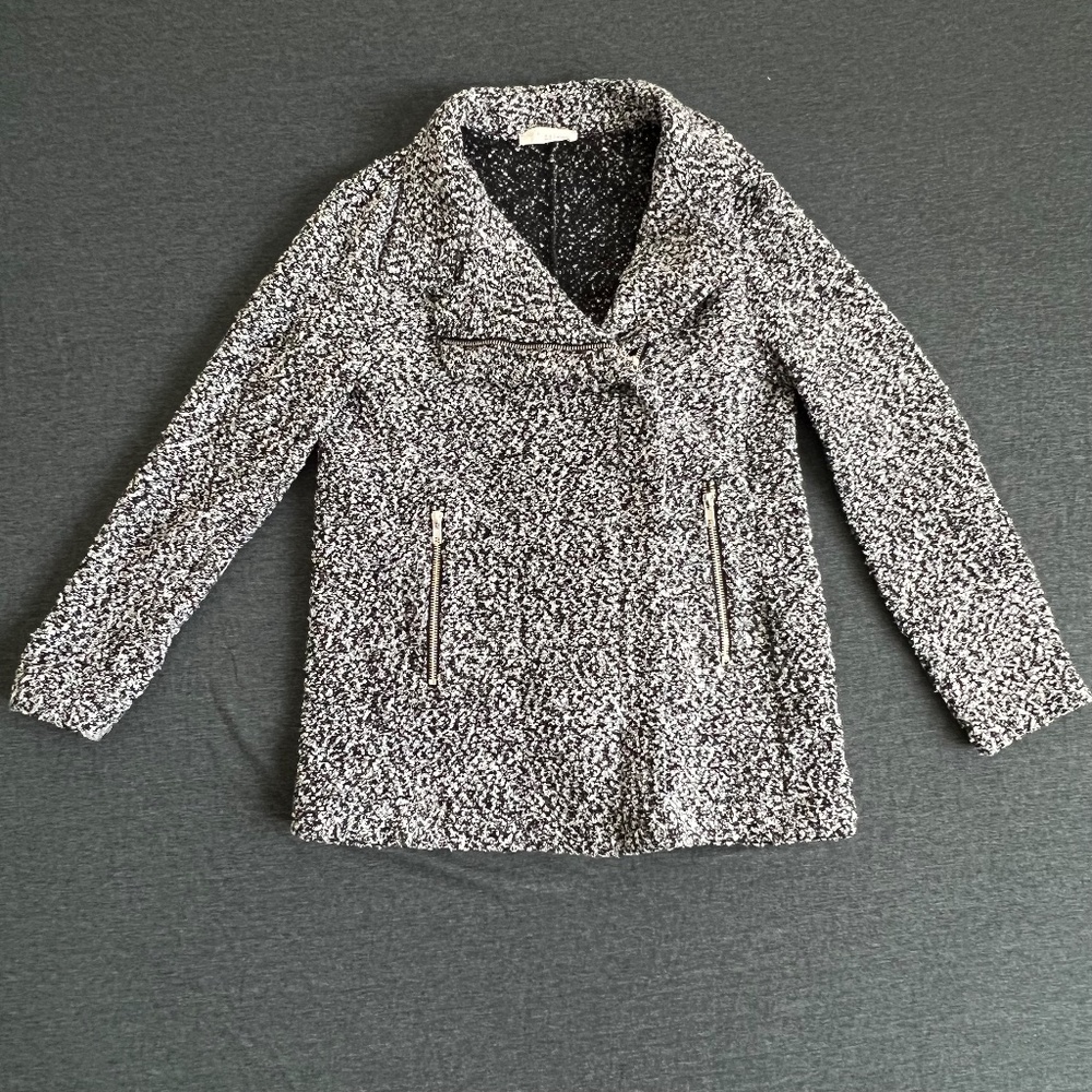 Elodie Boucle Moto Sweater Jacket | Black/White | Size Small | Asymmetrical